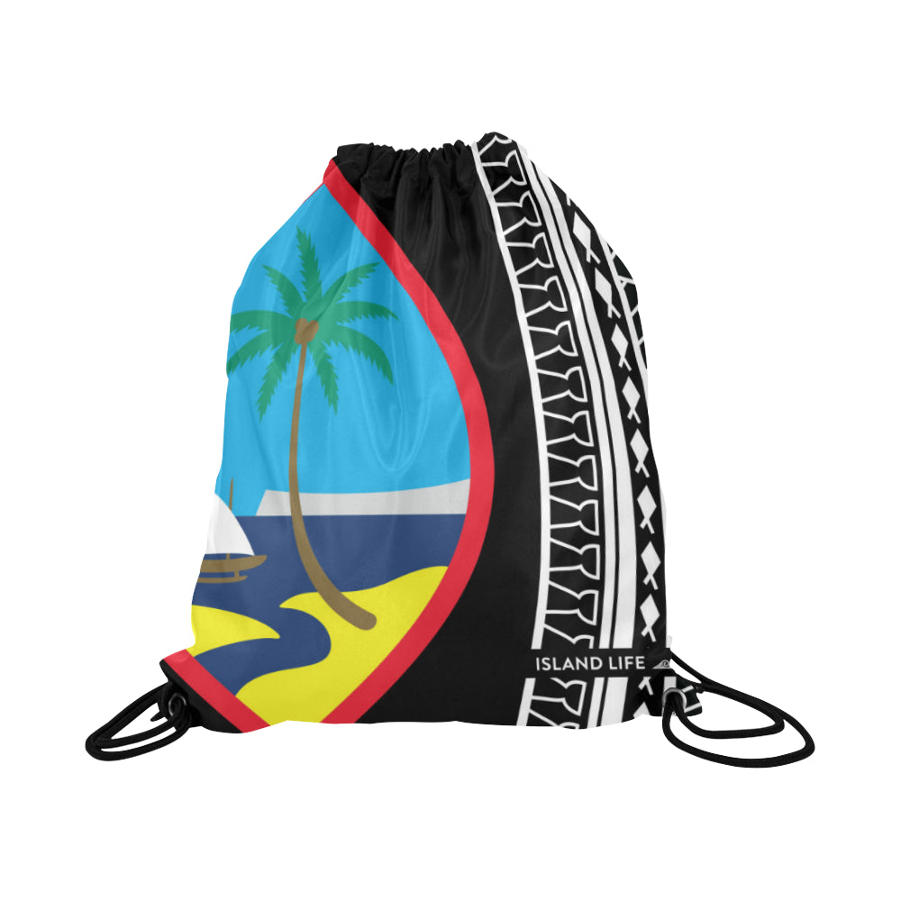 Hafa Adai Guam Tribal Black Large Drawstring Bag