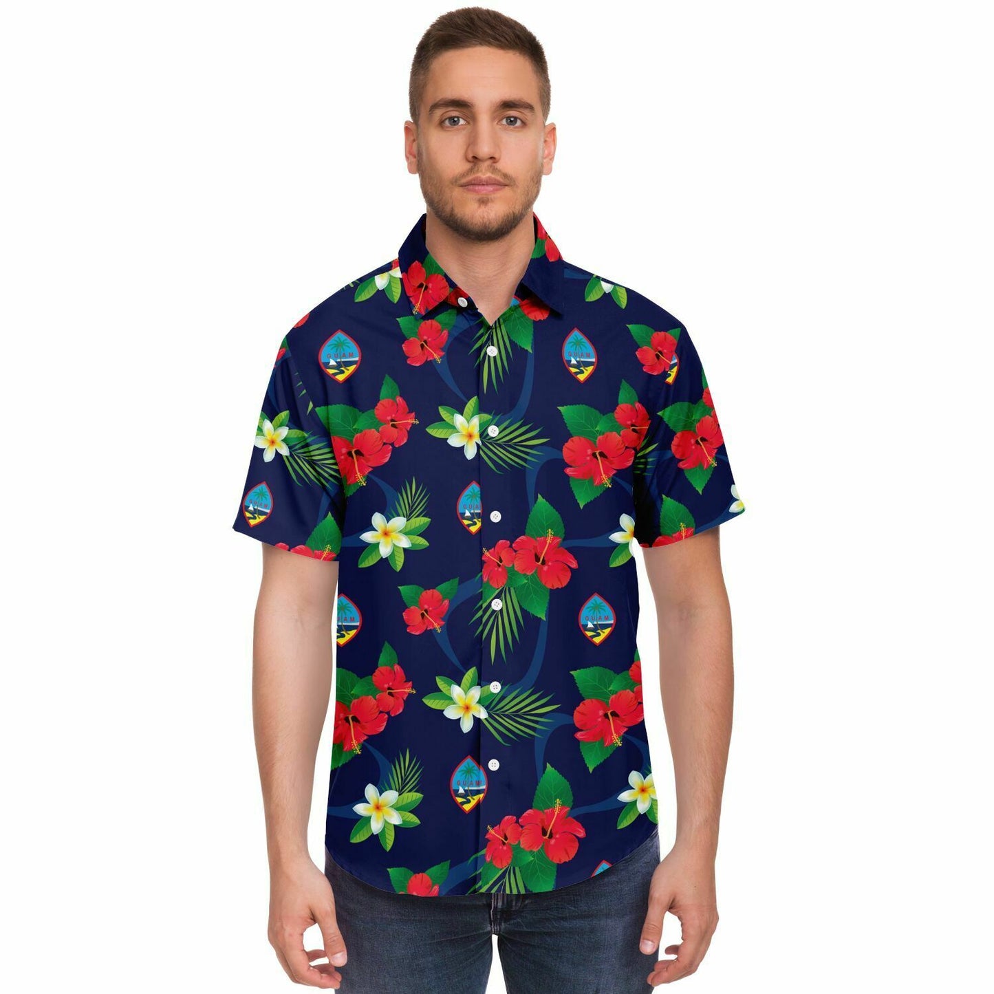 Guam Flag Flowers Button Down Shirt