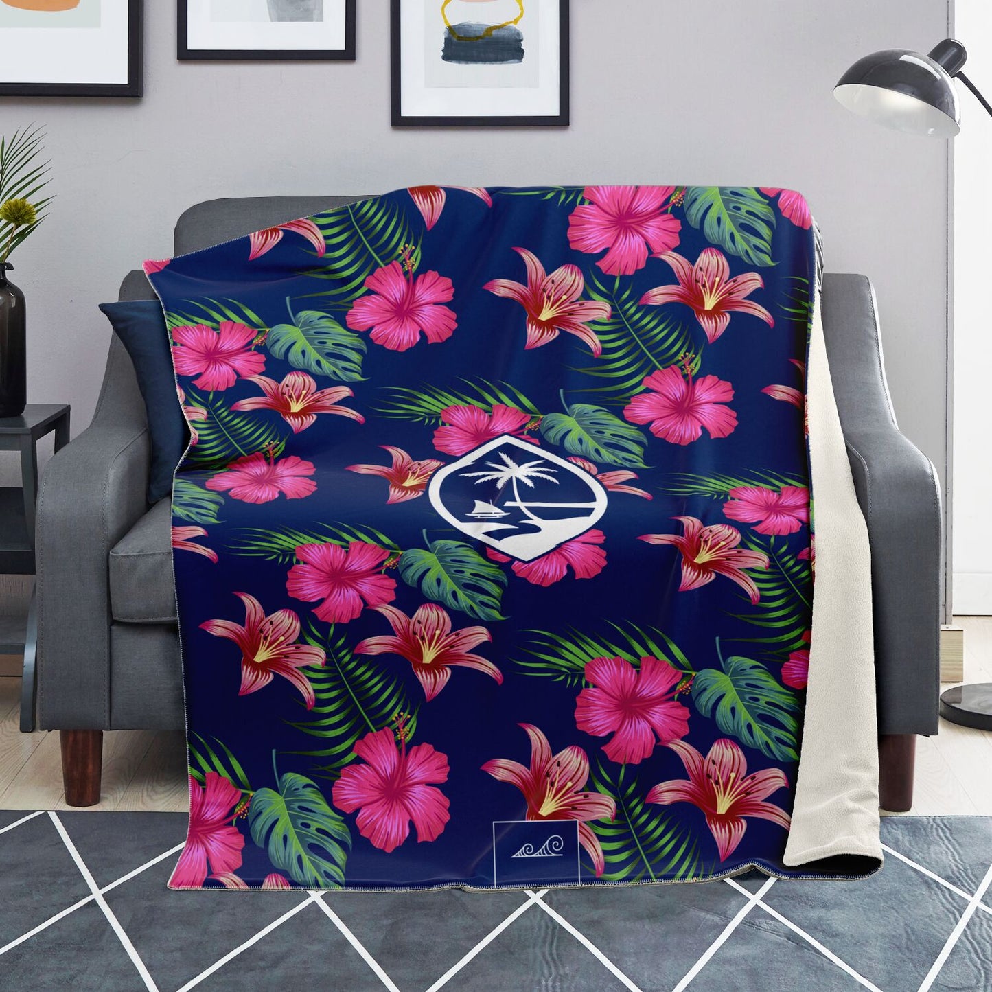 Guam Hibiscus Island Blue Microfleece Blanket