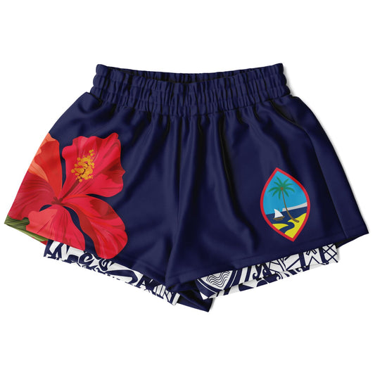 Guam Seal Hibiscus Paradise Layer 2-in-1 Phone Pocket Active Shorts