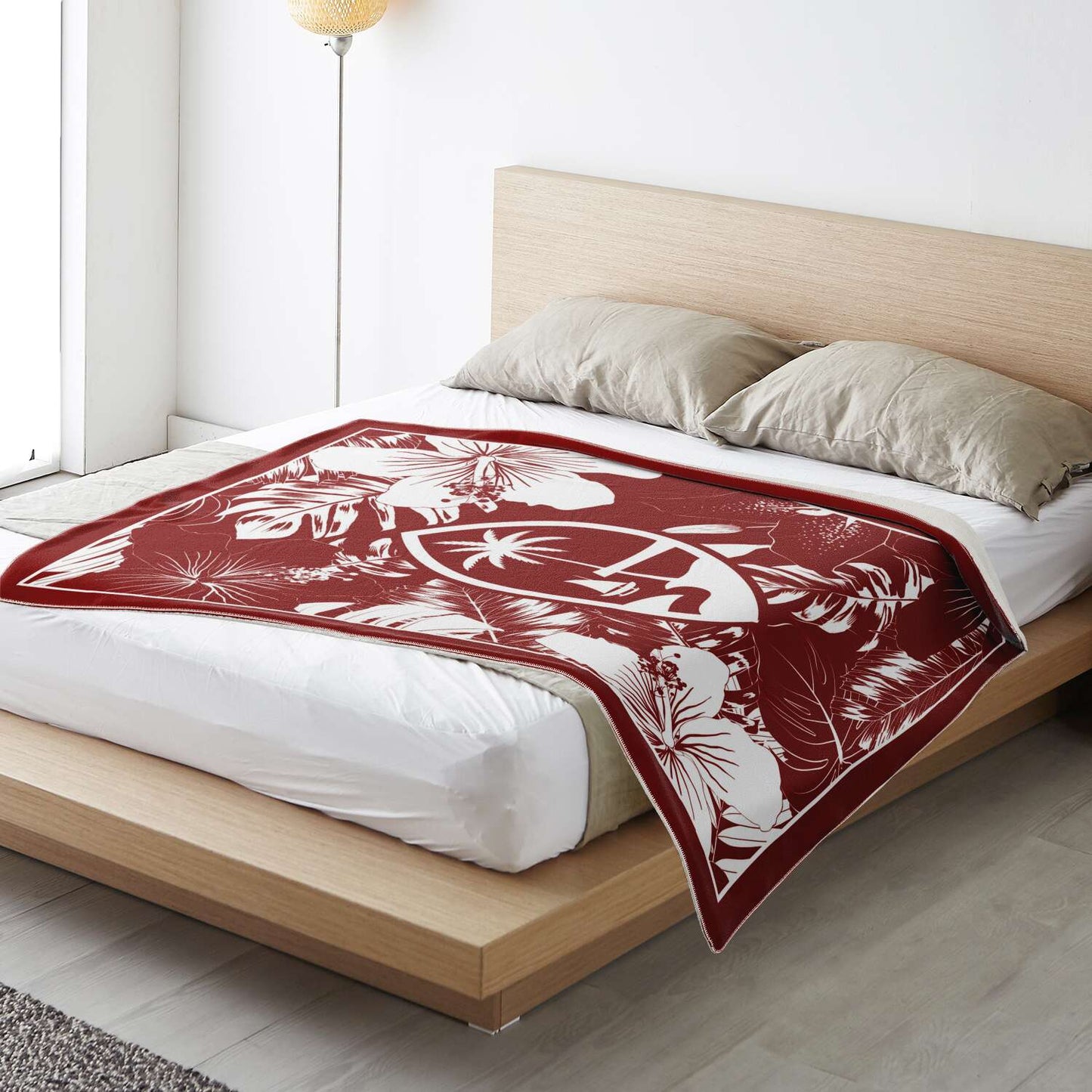 Guam Hibiscus Red Microfleece Blanket