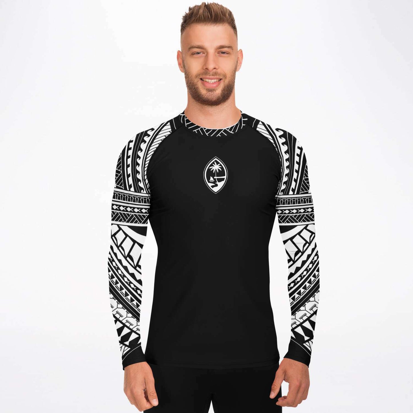 Guam Tribal Men's Black White Rashguard