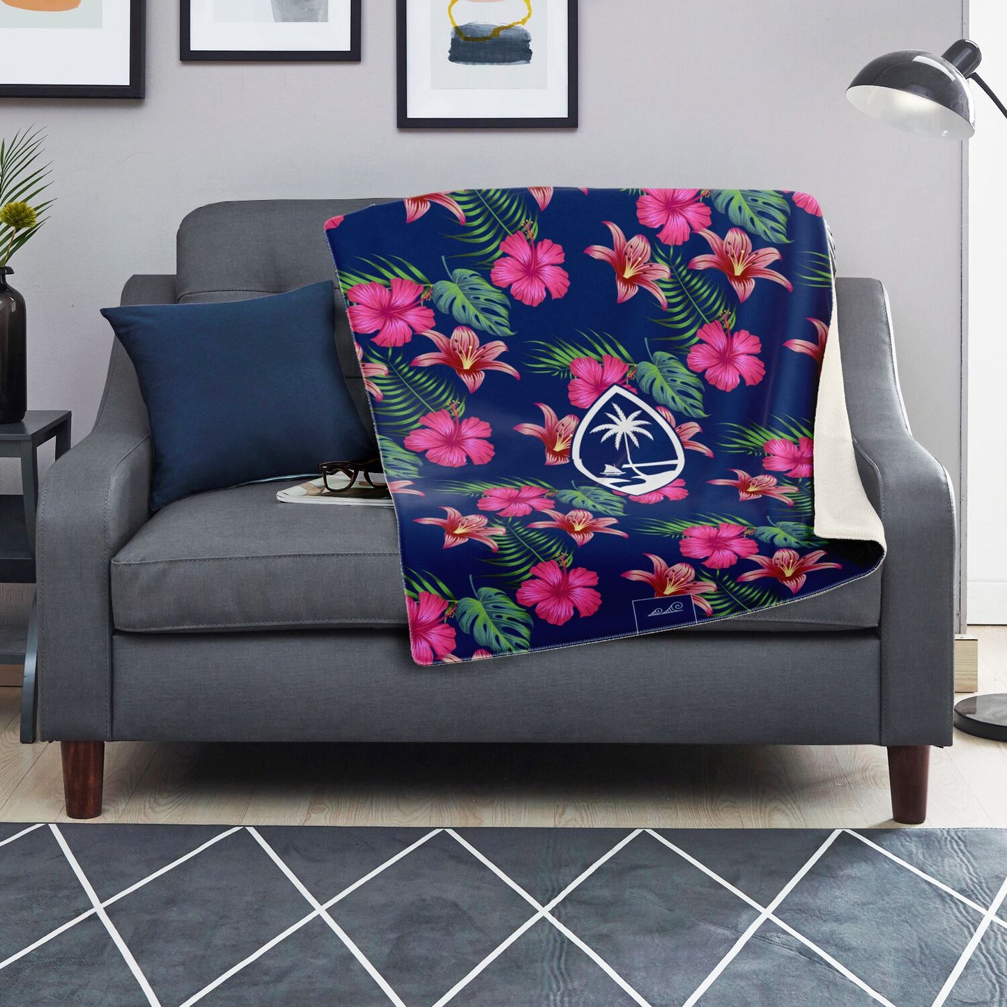 Guam Hibiscus Island Blue Microfleece Blanket