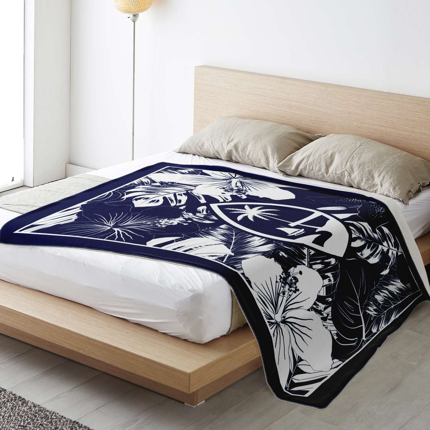 Guam Hibiscus Navy Blue Microfleece Blanket