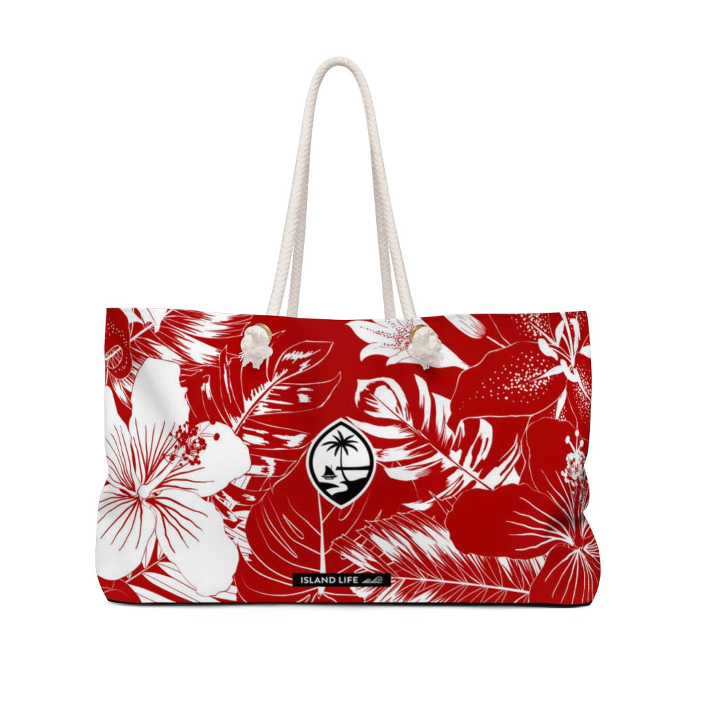 Guam Hibiscus Floral Red Weekender Tote Bag