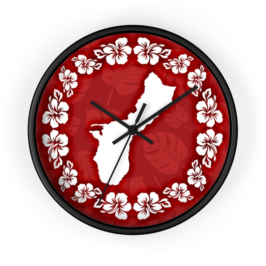 Guam Shape Red Hibiscus Wall Clock