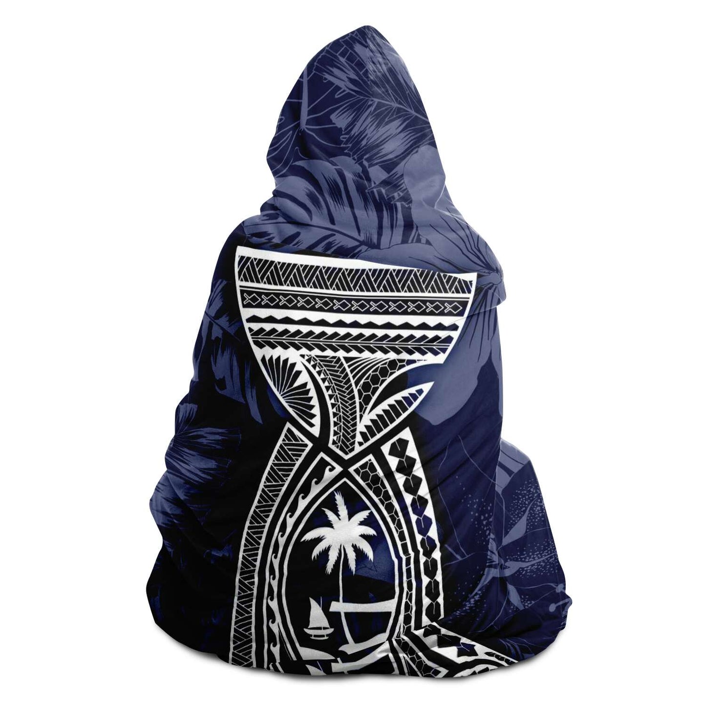 Latte Stone Guam Tribal Blue Premium Sherpa Hooded Blanket