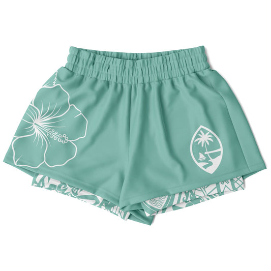 Guam Blue Modern Hibiscus Layer 2-in-1 Phone Pocket Active Shorts