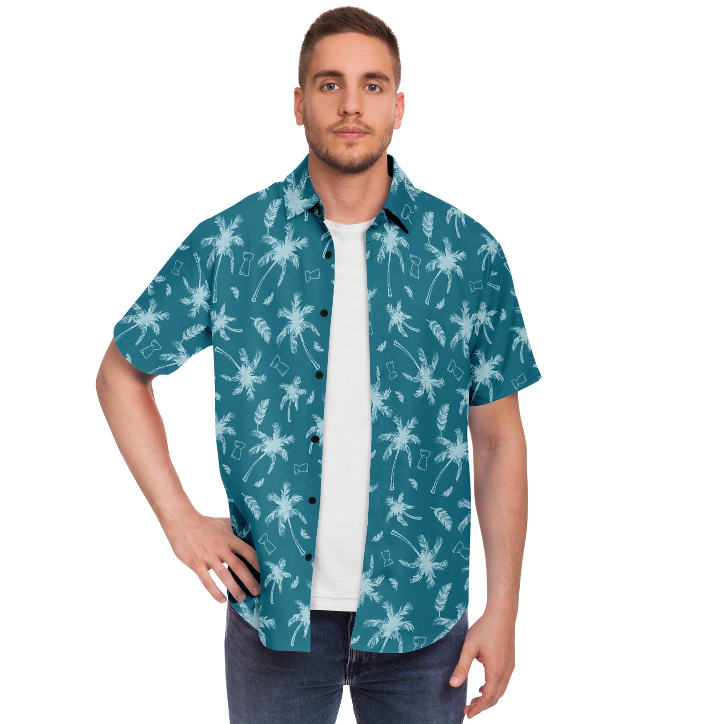 Latte Stone Coconut Trees Blue Button Down Shirt