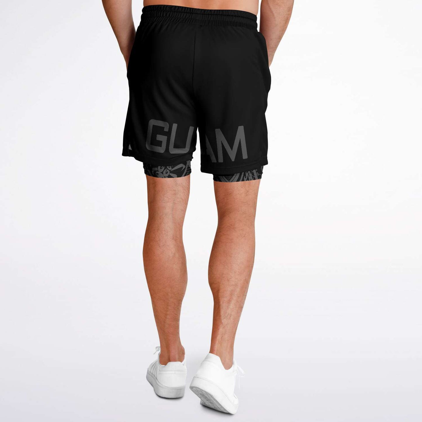 Guam Tribal Layer Black 2-in-1 Phone Pocket Active Shorts