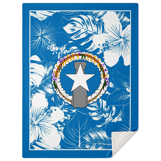 CNMI Seal Hibiscus Blue Microfleece Blanket