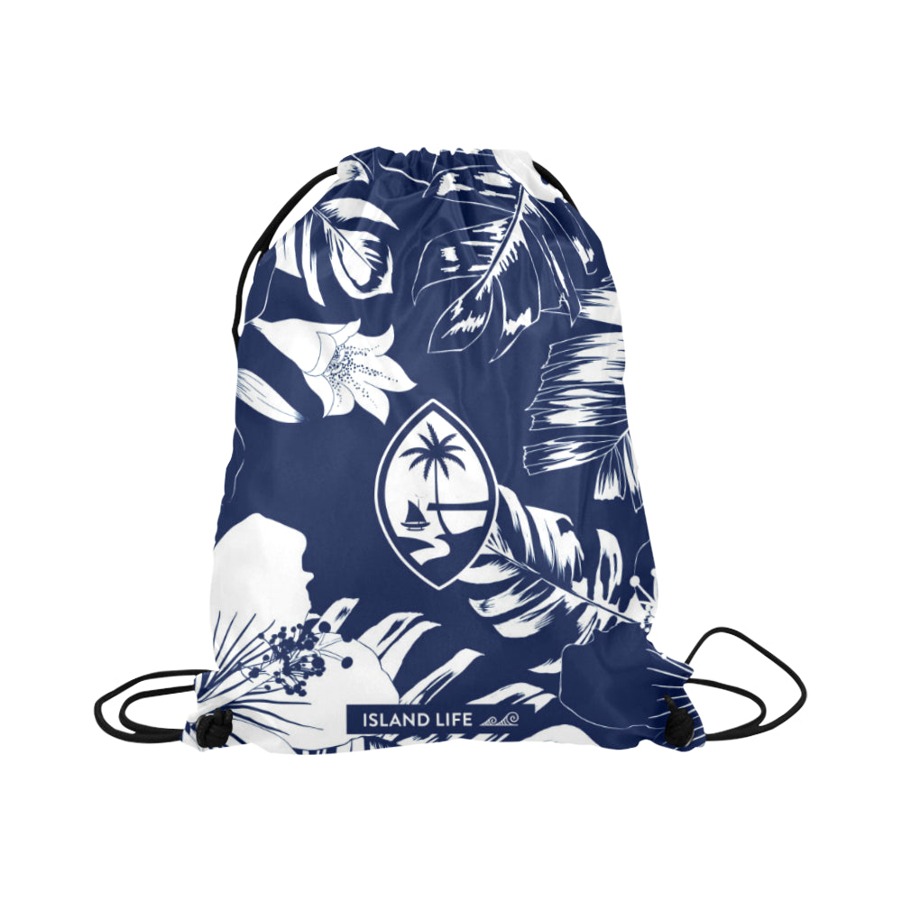 Guam Blue Floral Large Drawstring Bag