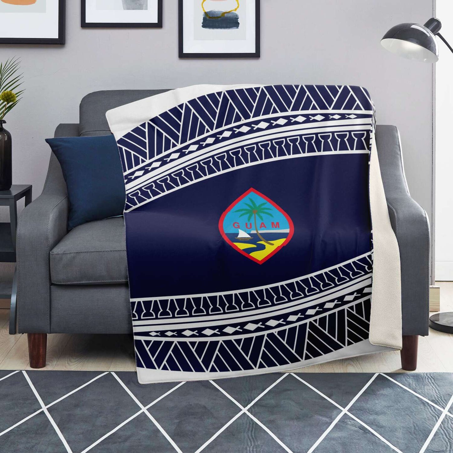 Guam Seal Tribal Blue Microfleece Blanket