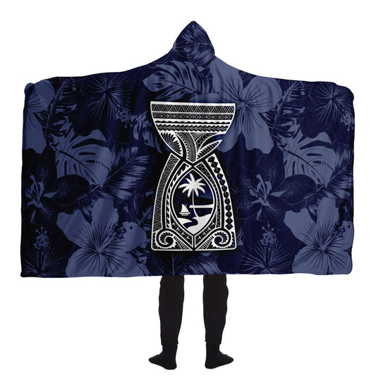 Latte Stone Guam Tribal Blue Premium Sherpa Hooded Blanket