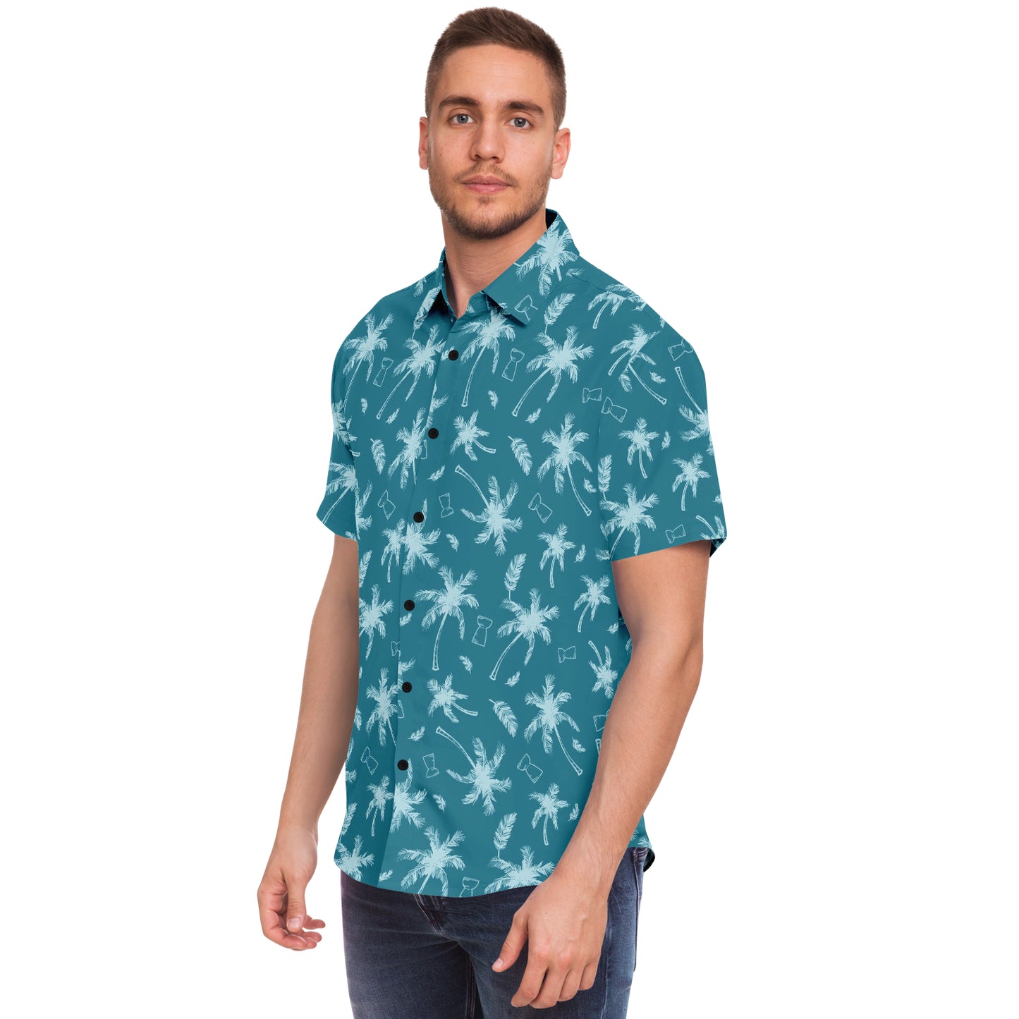 Latte Stone Coconut Trees Blue Button Down Shirt