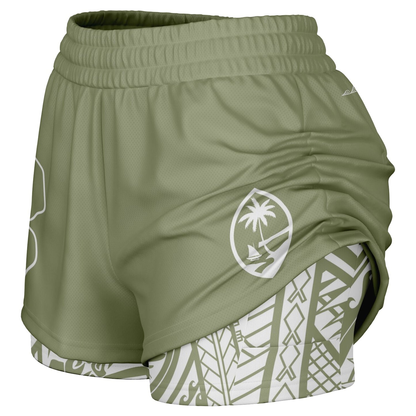 Guam Green Modern Hibiscus Layer 2-in-1 Phone Pocket Active Shorts