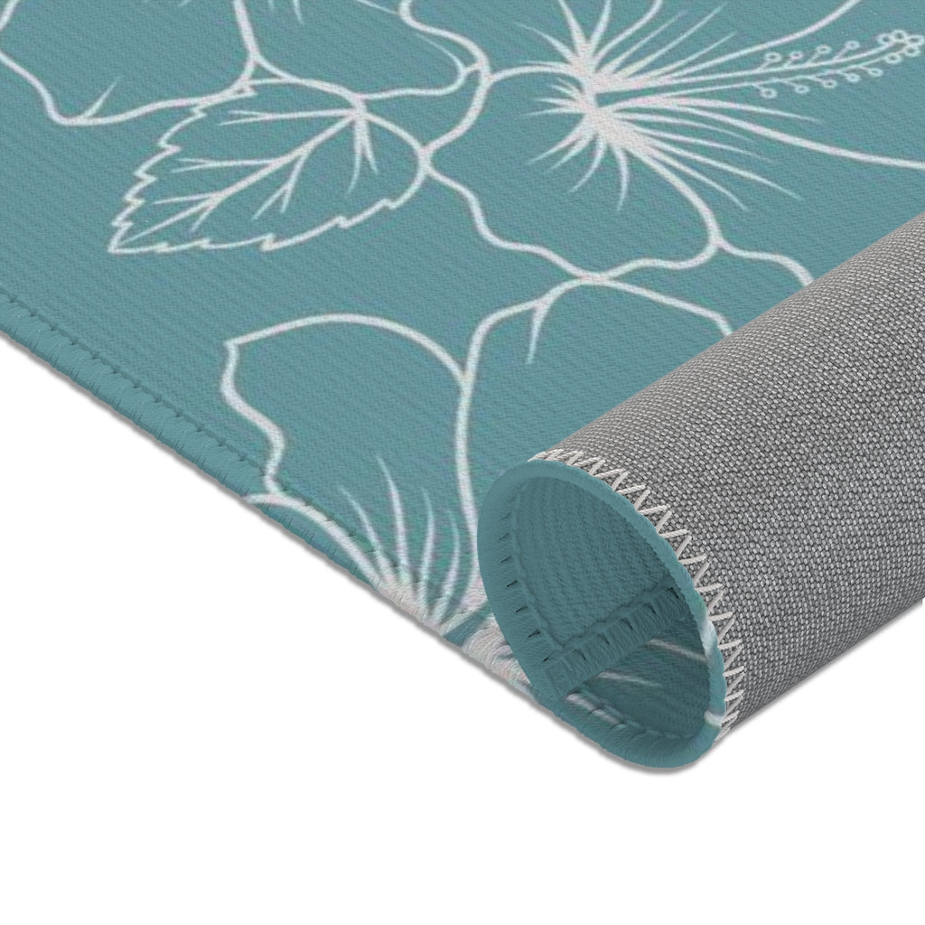 Guam CNMI Modern Hibiscus Teal Area Rug