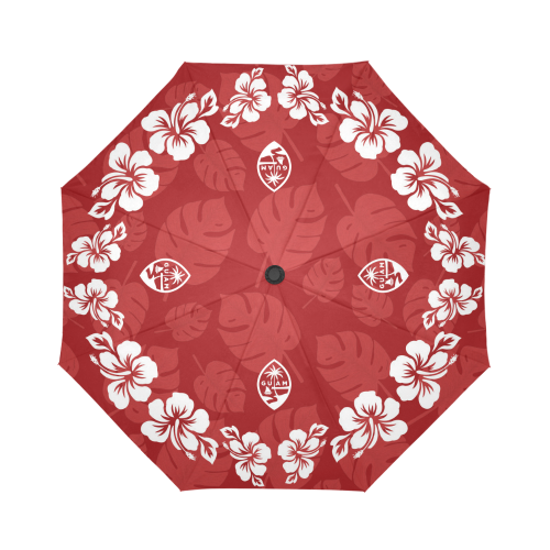 Guam Seal Red Hibiscus Automatic Folding Umbrella