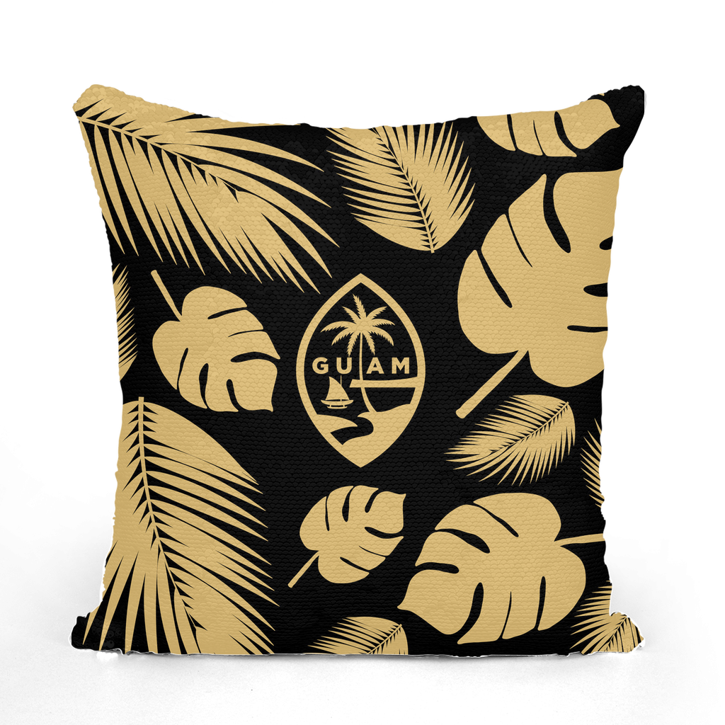 Guam Seal Black and Gold Sequin Cushion Cover