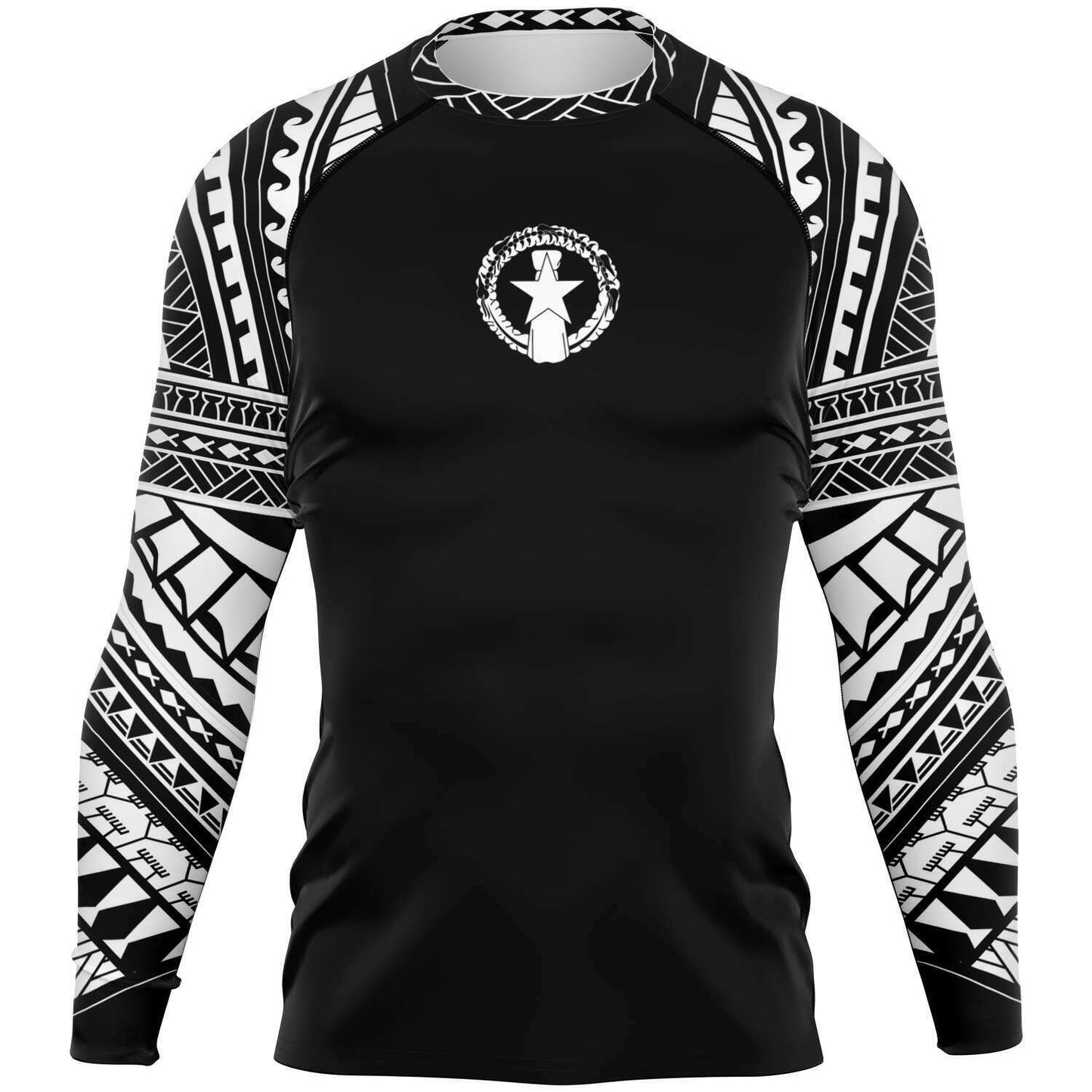CNMI Tribal Men's Black White Rashguard