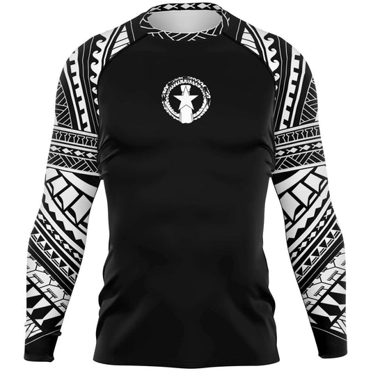 CNMI Tribal Men's Black White Rashguard