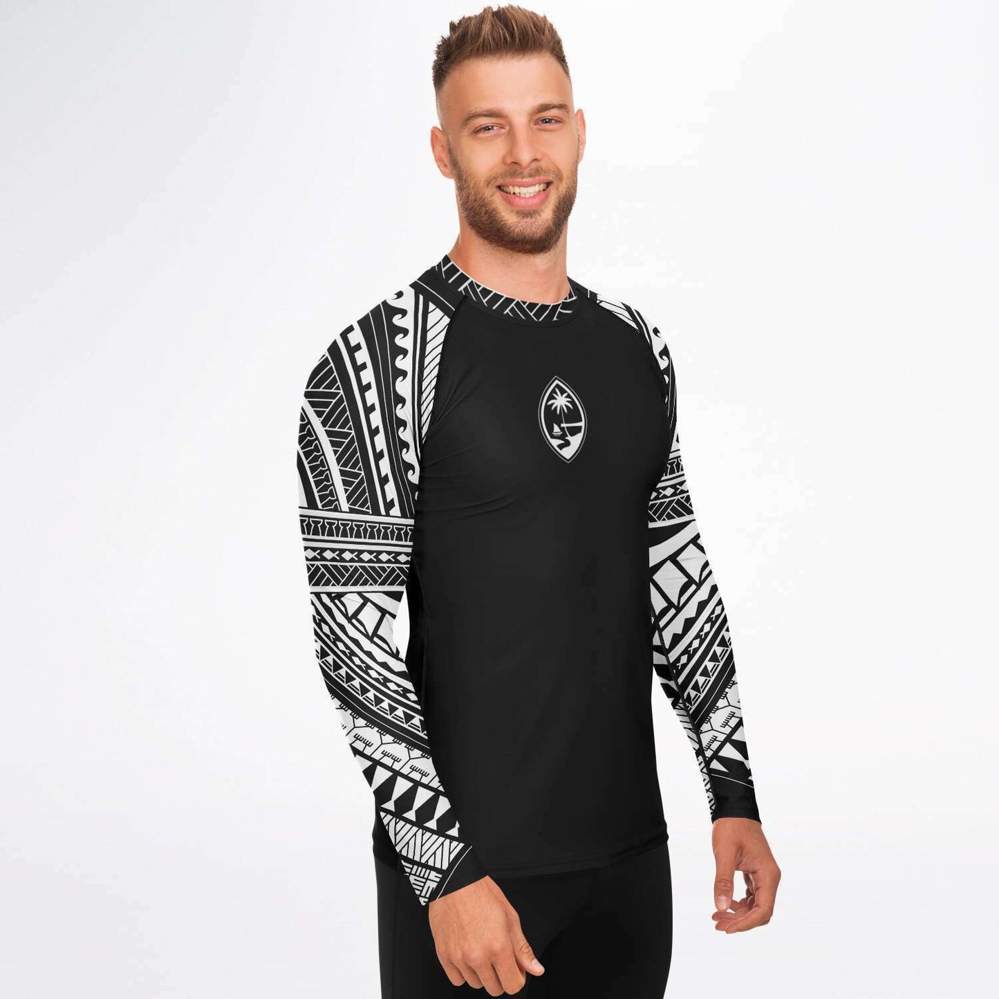 Guam Tribal Men's Black White Rashguard