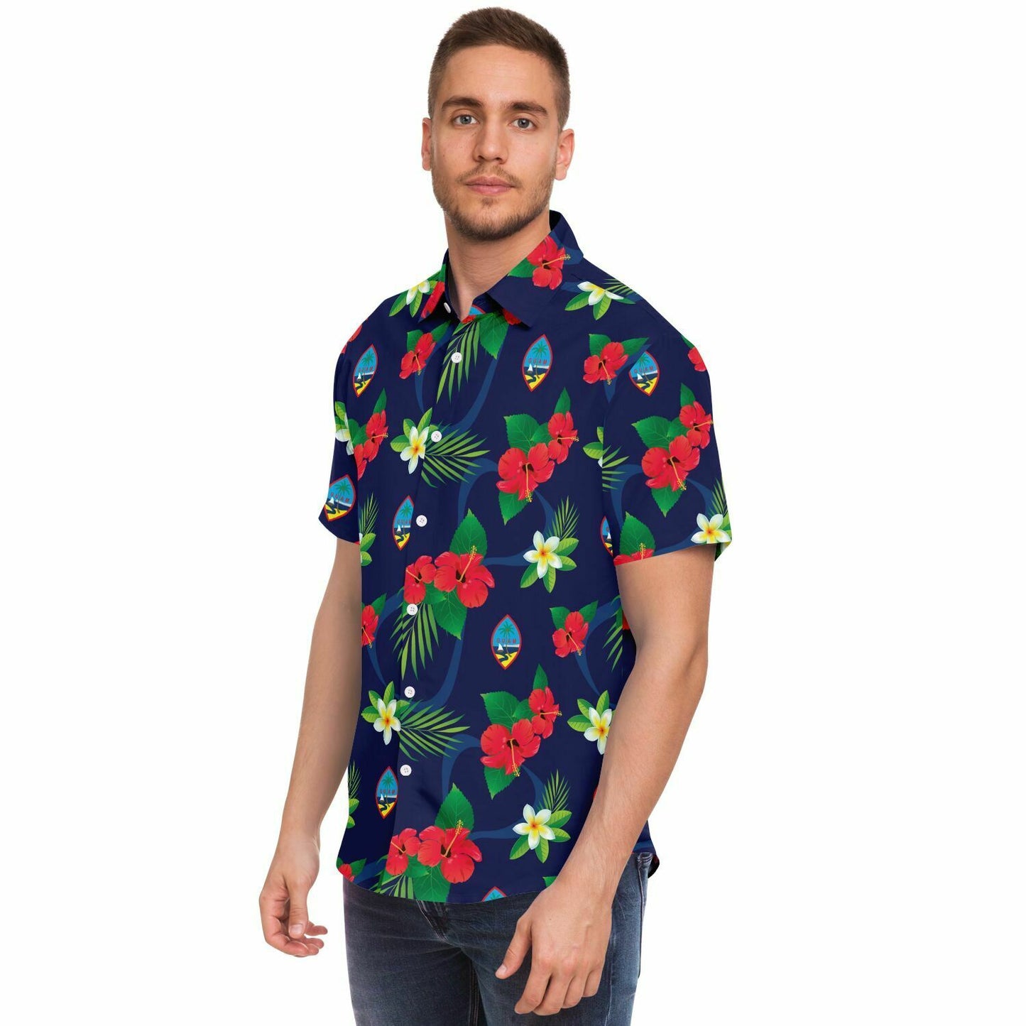 Guam Flag Flowers Button Down Shirt