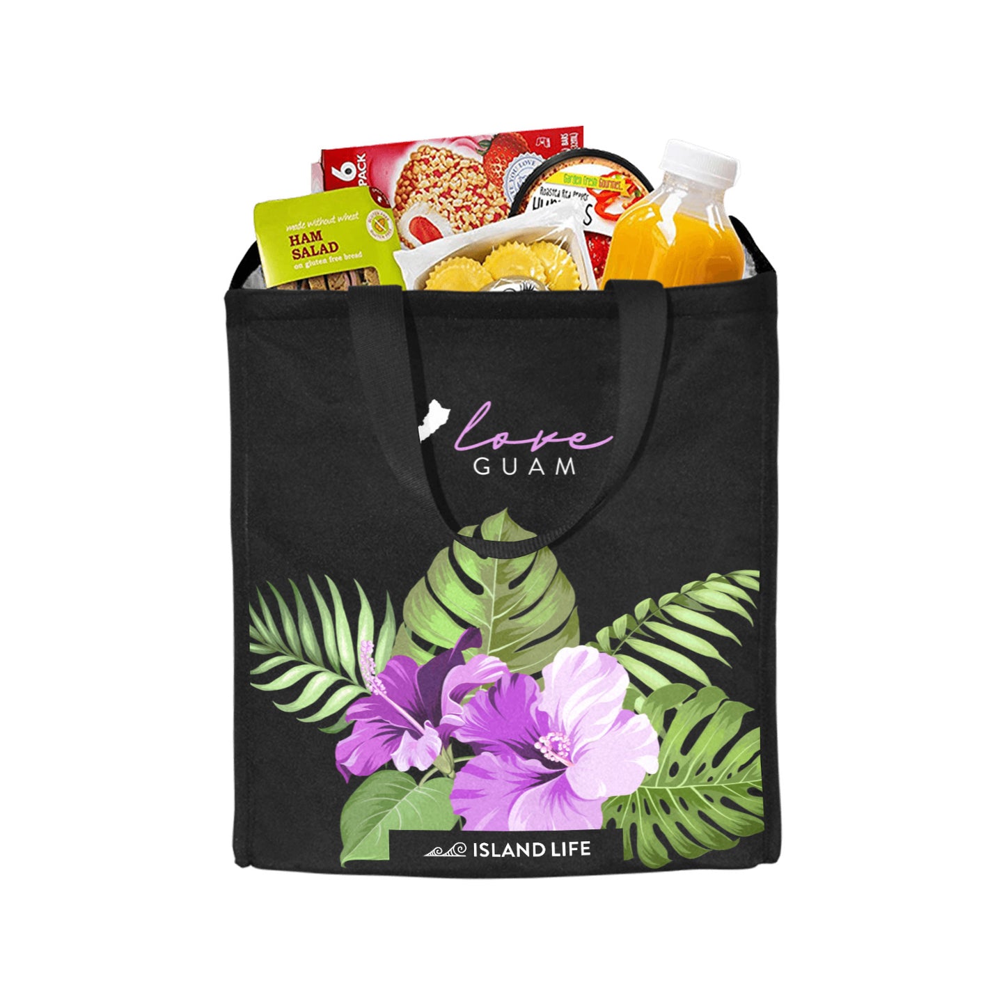 Love Guam Purple Hibiscus Balutan Large Picnic Tote Bag