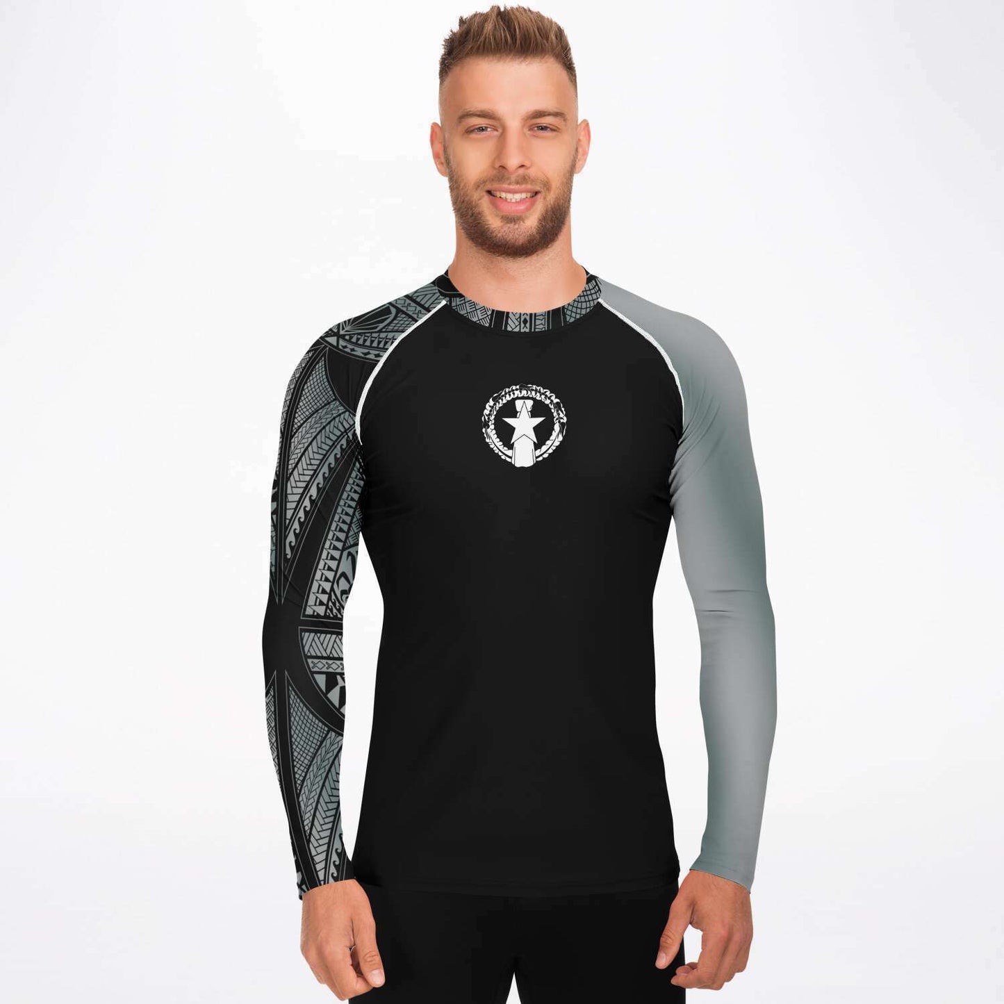 CNMI Tribal Men's Gray Rashguard