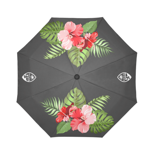 Guam Seal Hibiscus Dark Gray Automatic Folding Umbrella