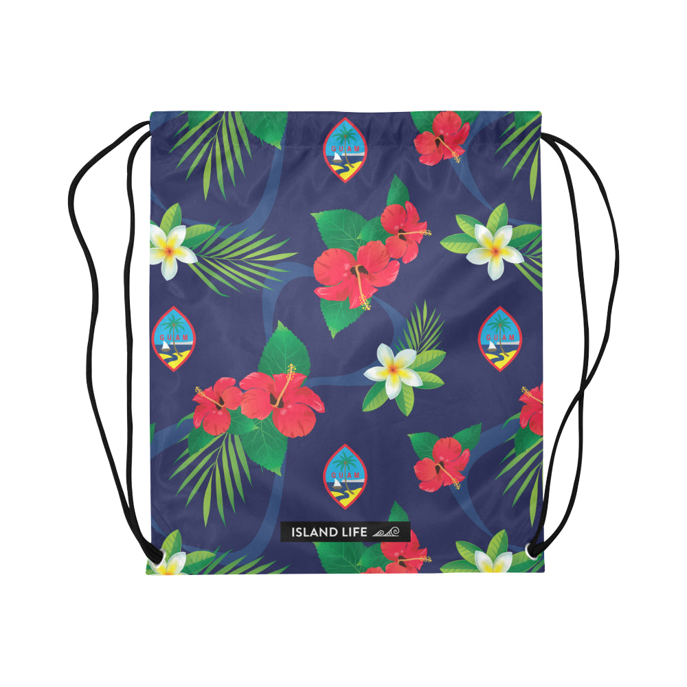 Guam Flag Flowers Large Drawstring Bag