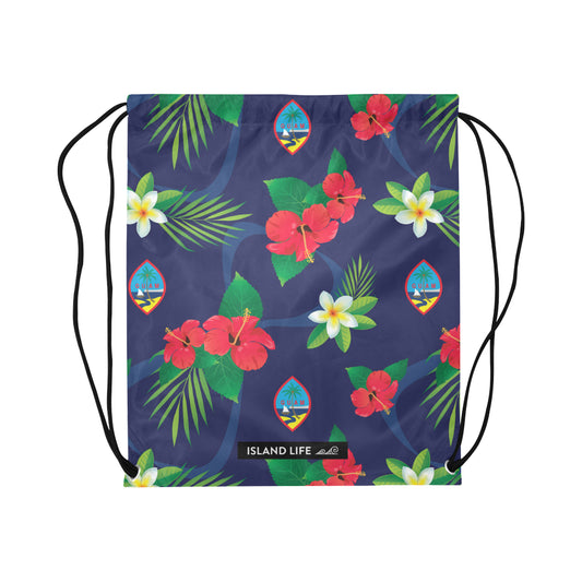 Guam Flag Flowers Large Drawstring Bag