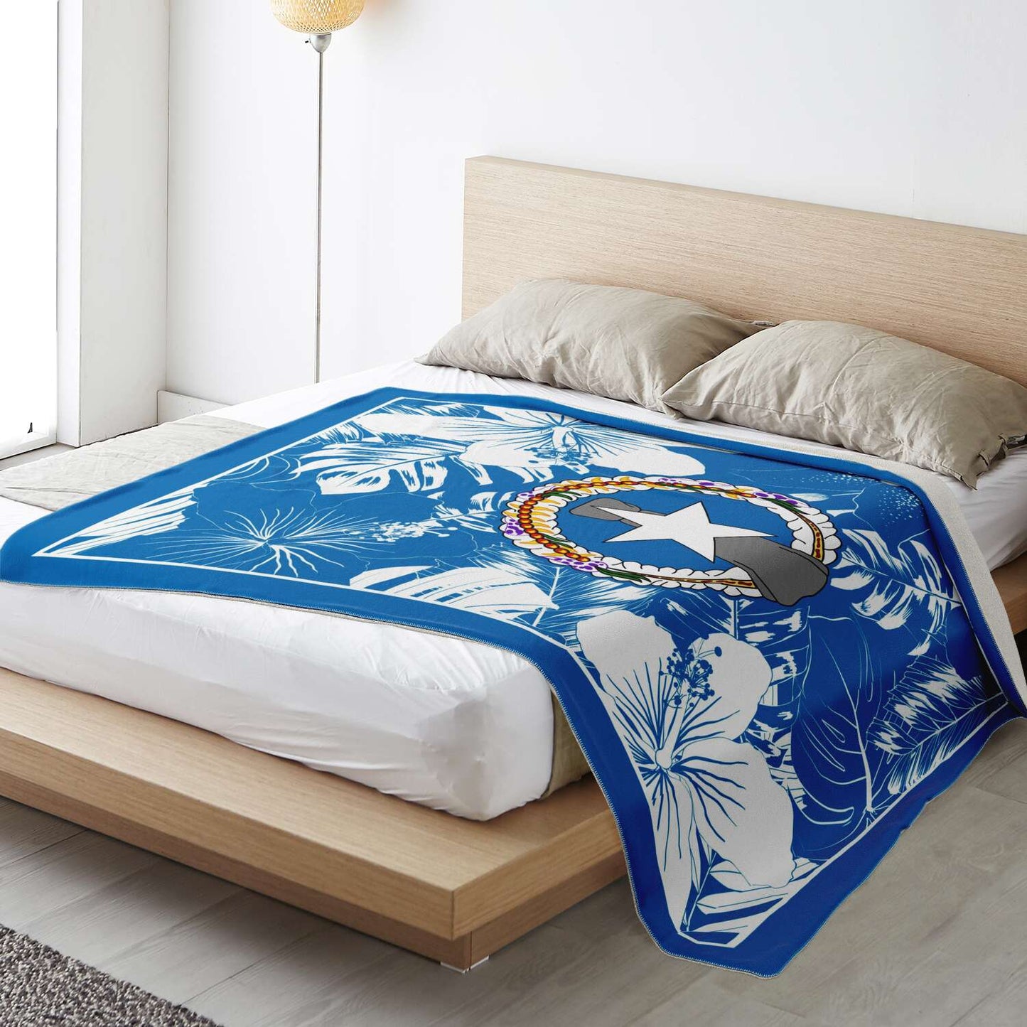 CNMI Seal Hibiscus Blue Microfleece Blanket
