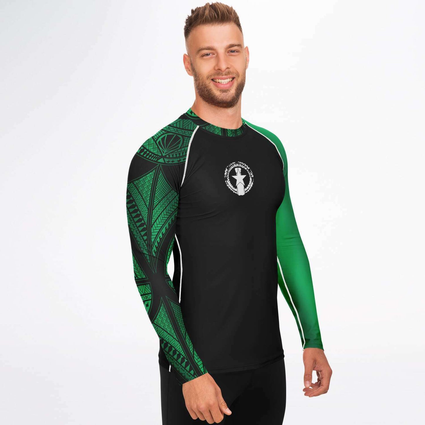 CNMI Tribal Men's Green Rashguard