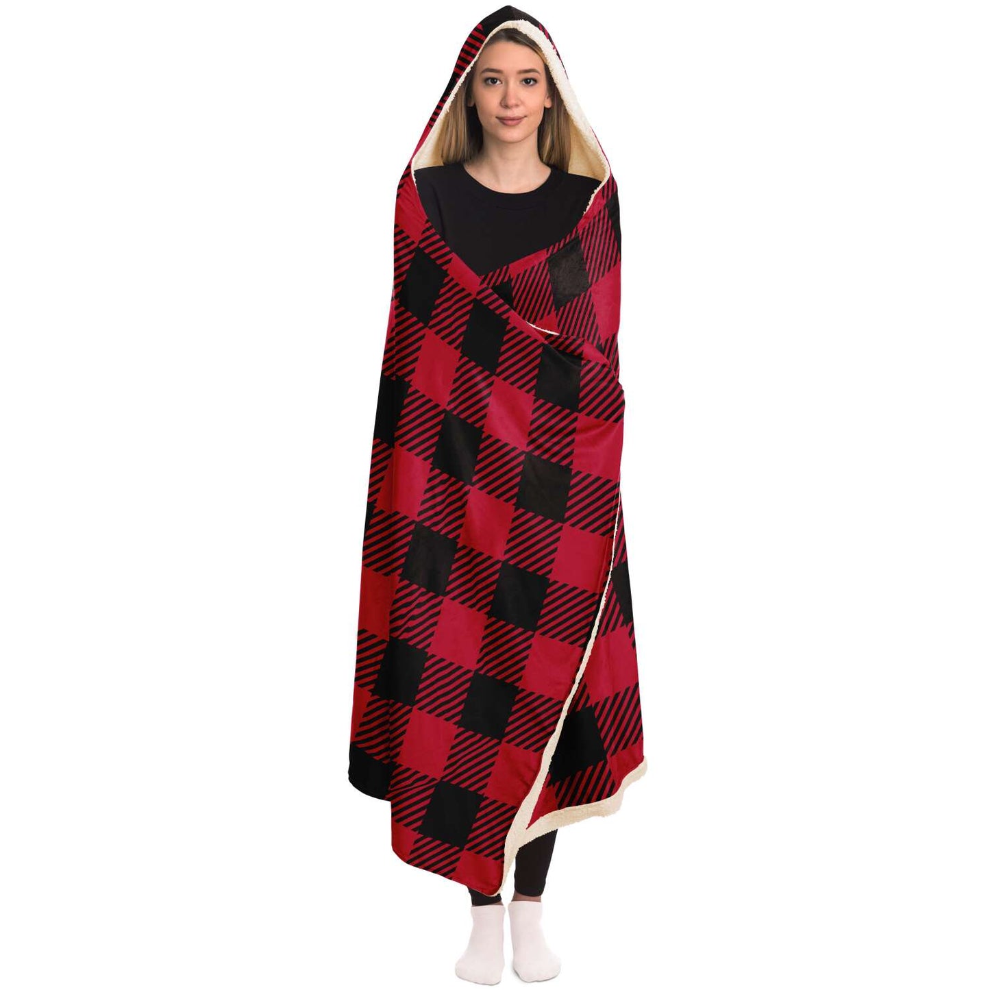 Guam Hibiscus Buffalo Plaid Premium Sherpa Hooded Blanket