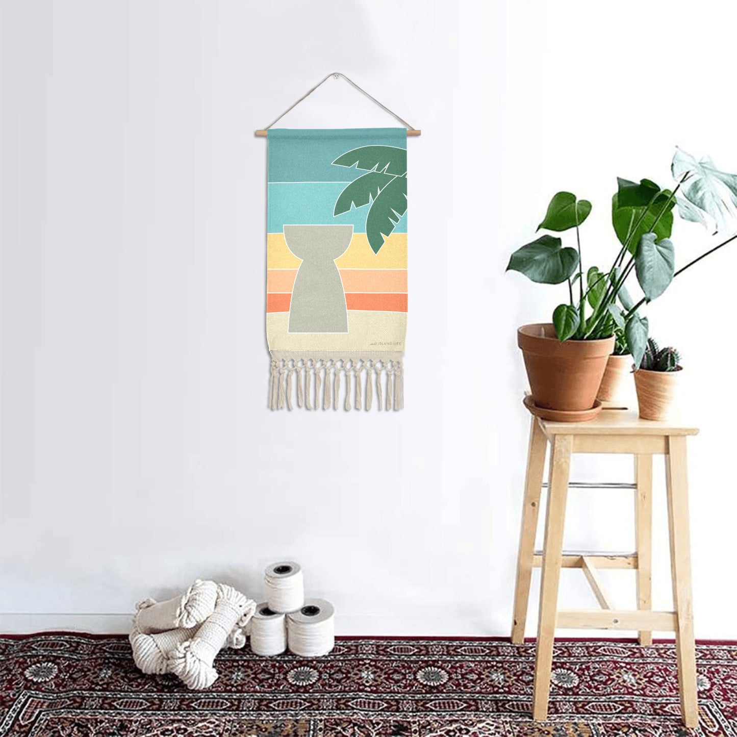 Retro Latte Stone Guam CNMI Linen Hanging Poster