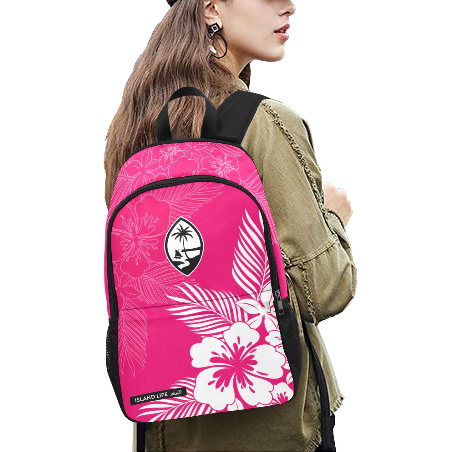 Guam Tropical Hibiscus Pink Laptop Side Pockets Backpack