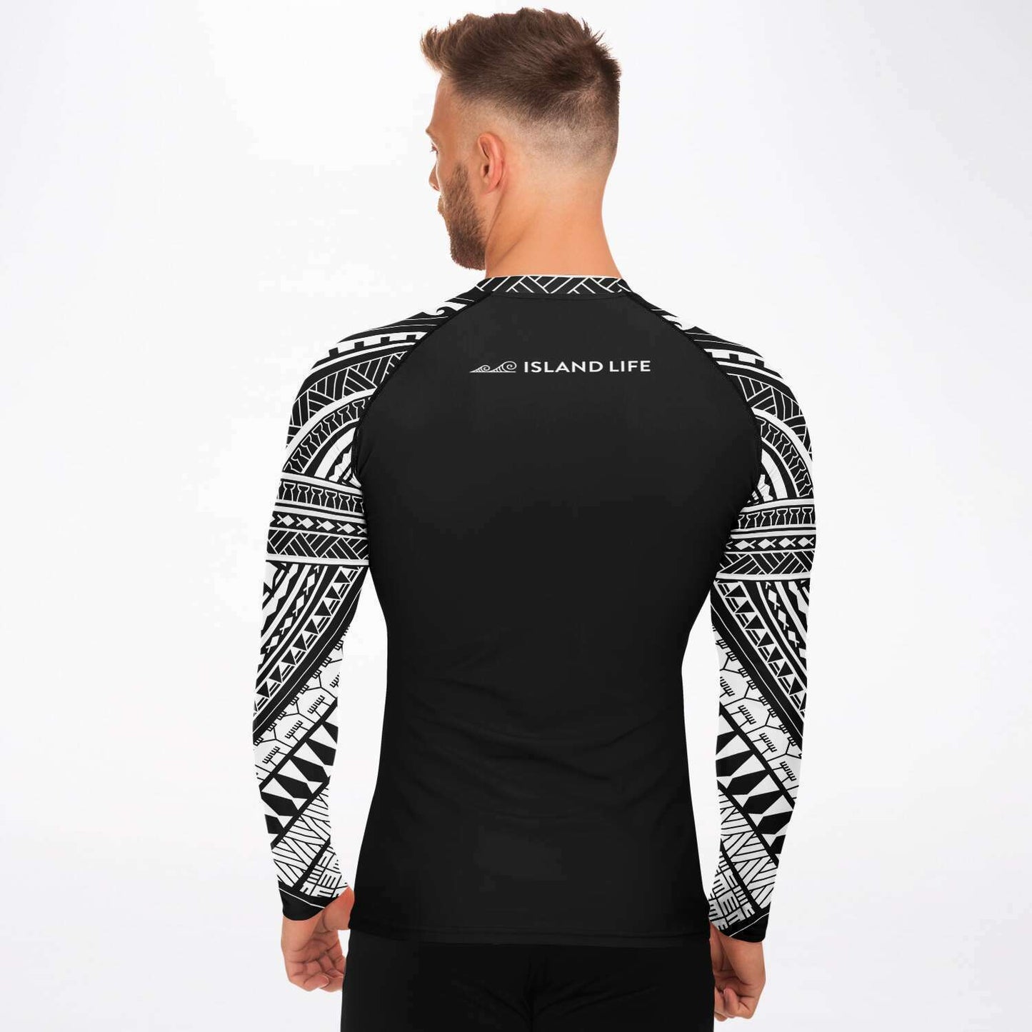 CNMI Tribal Men's Black White Rashguard