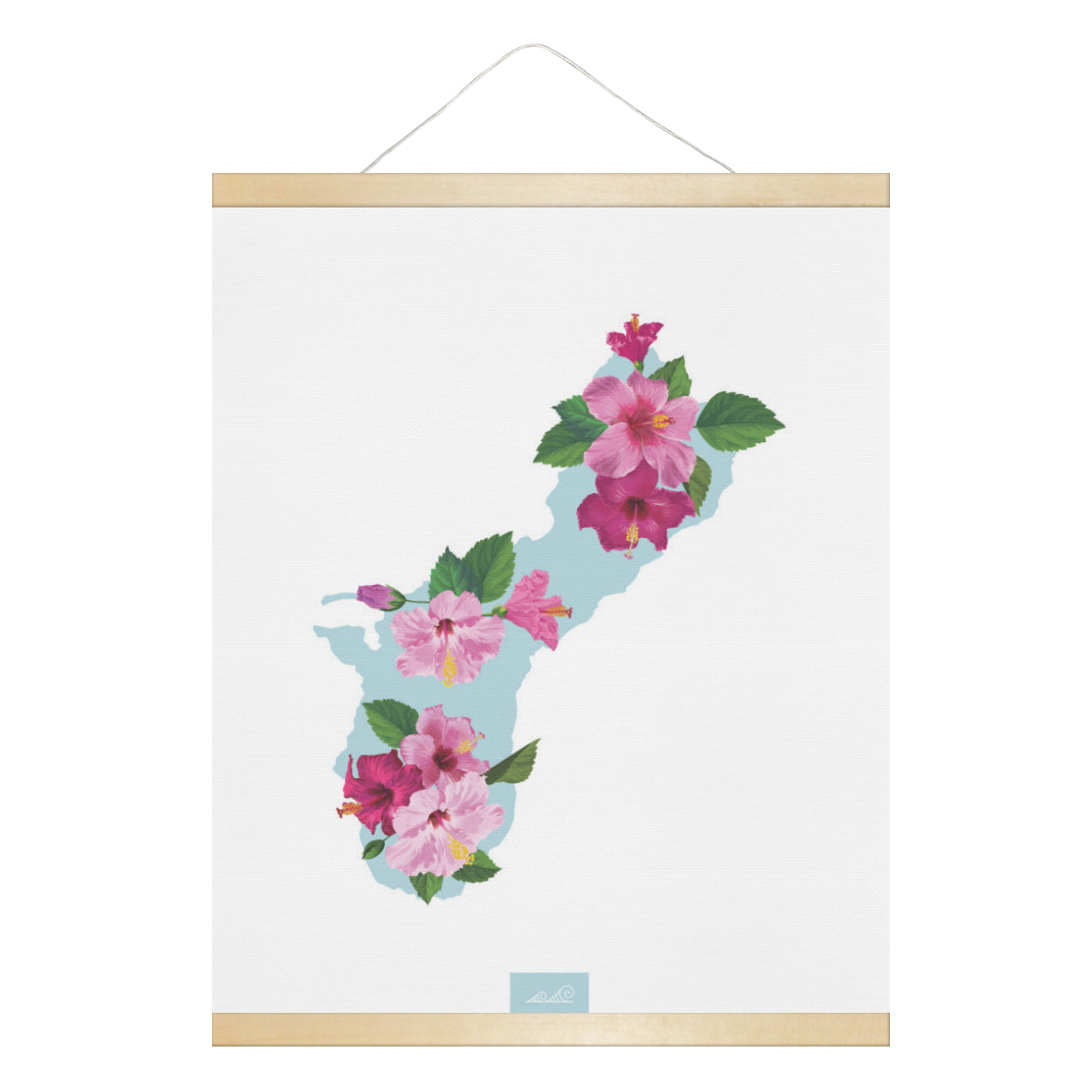 Guam Island Hibiscus Fuchsia Hanging Canvas Poster with Wood Frame