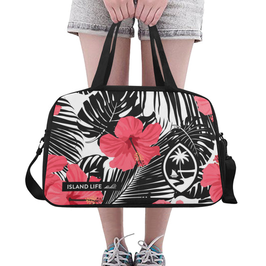 Guam Pink Black Hibiscus Leaves Fitness Gym Bag