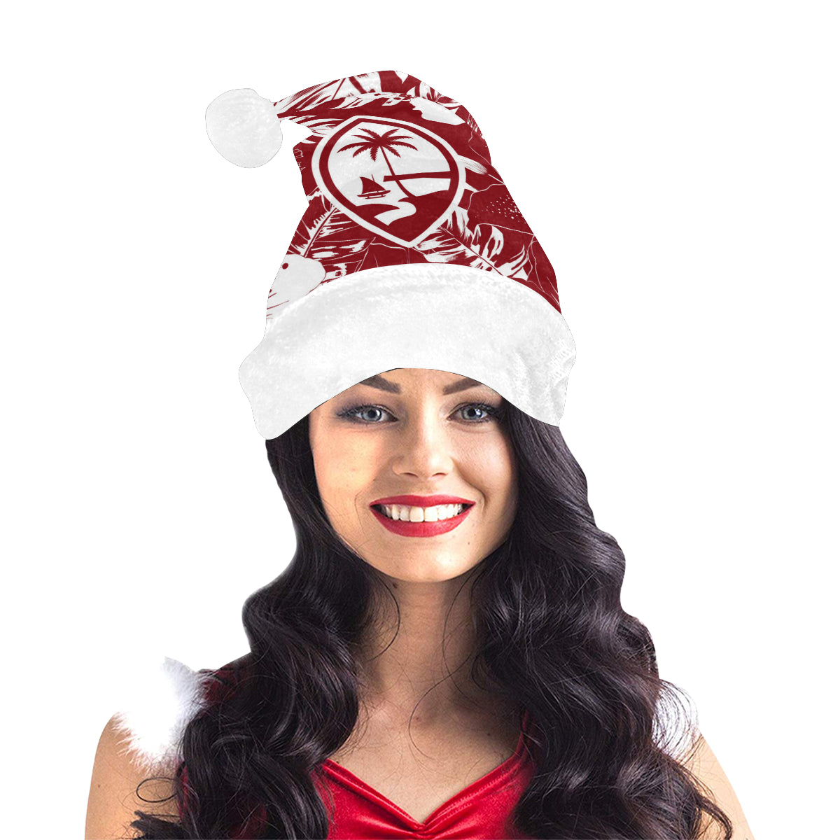 Guam Red Hibiscus Christmas Santa Hat