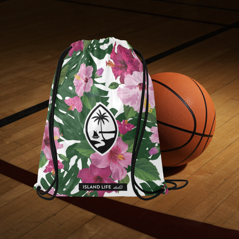 Guam Hibiscus Fuchsia Large Drawstring Bag