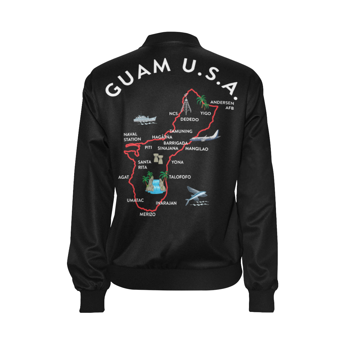 Guam Map Black Women's Bomber Jacket