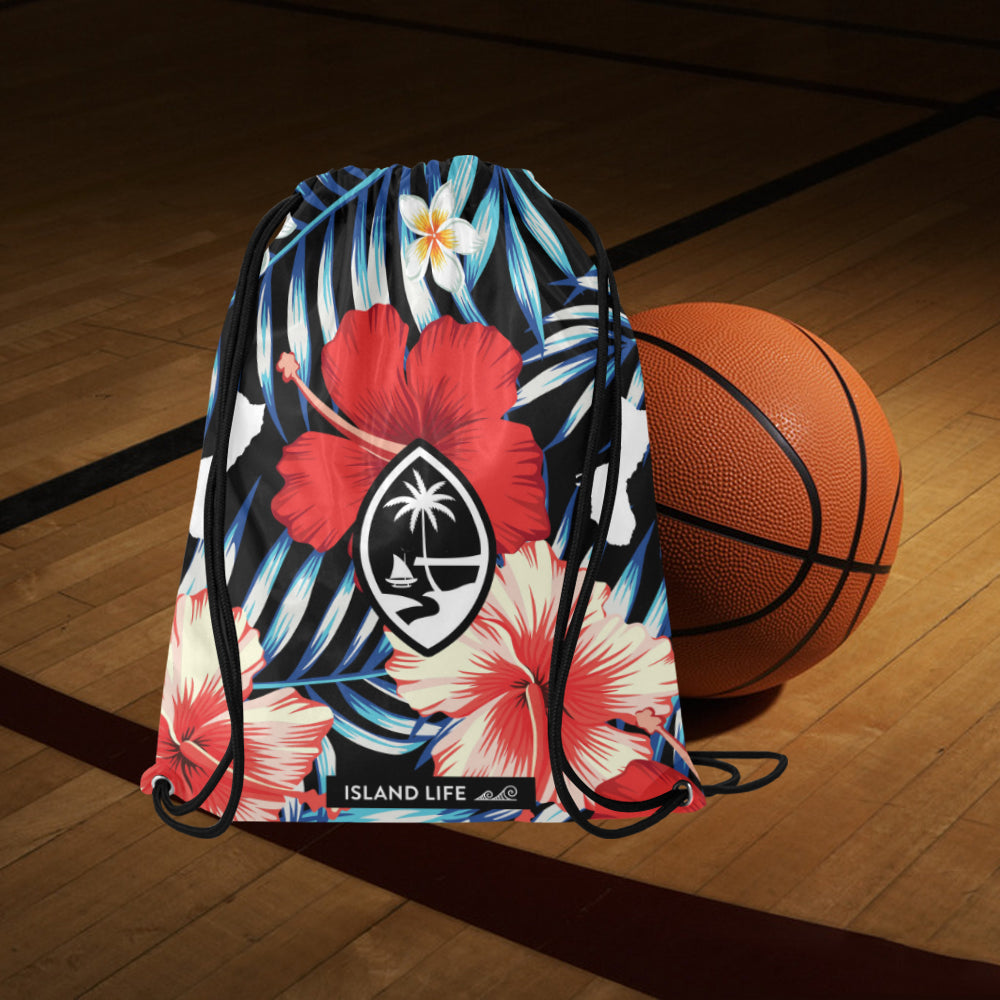 Guam Tropical Floral Large Drawstring Bag