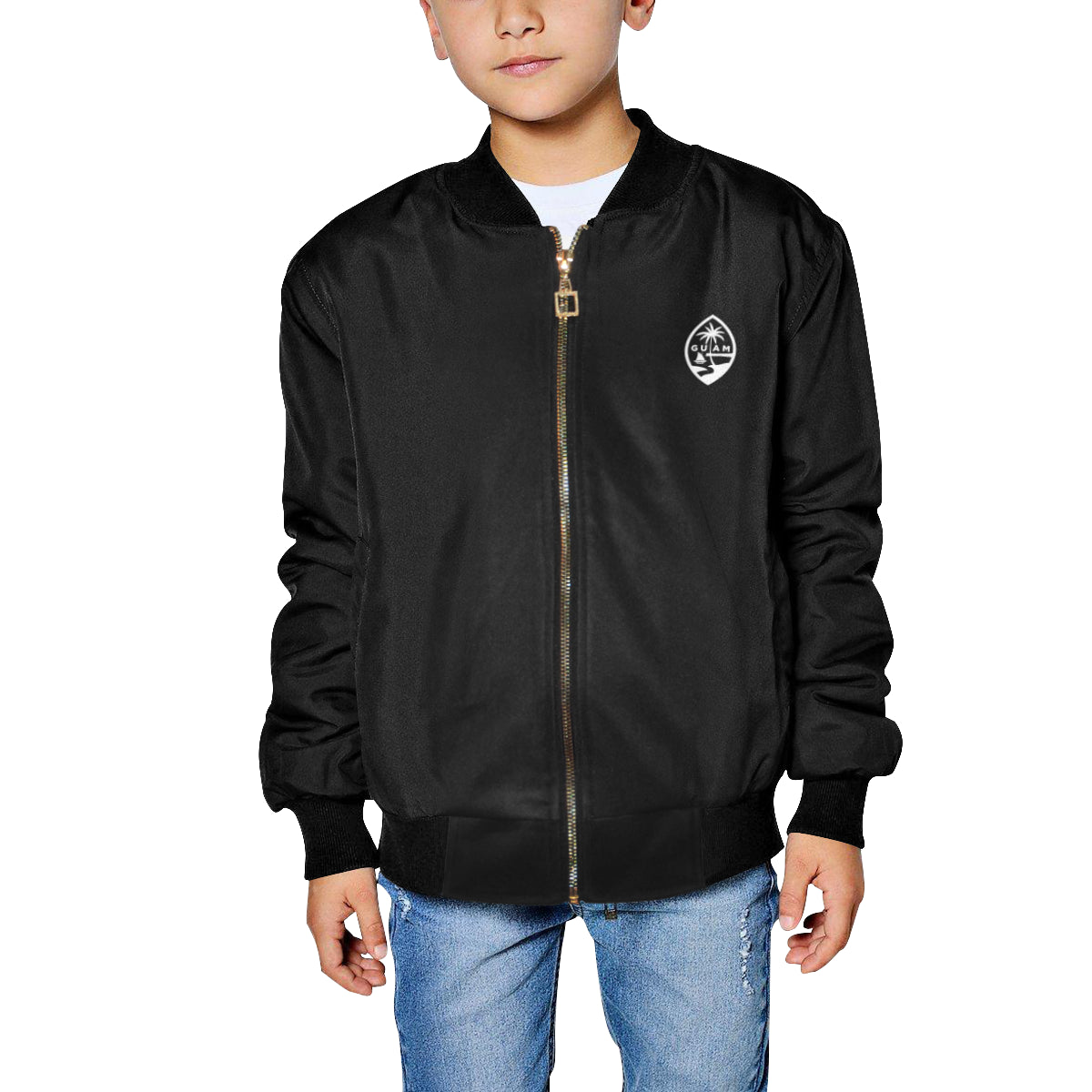 Kids Guam Map Black Bomber Jacket
