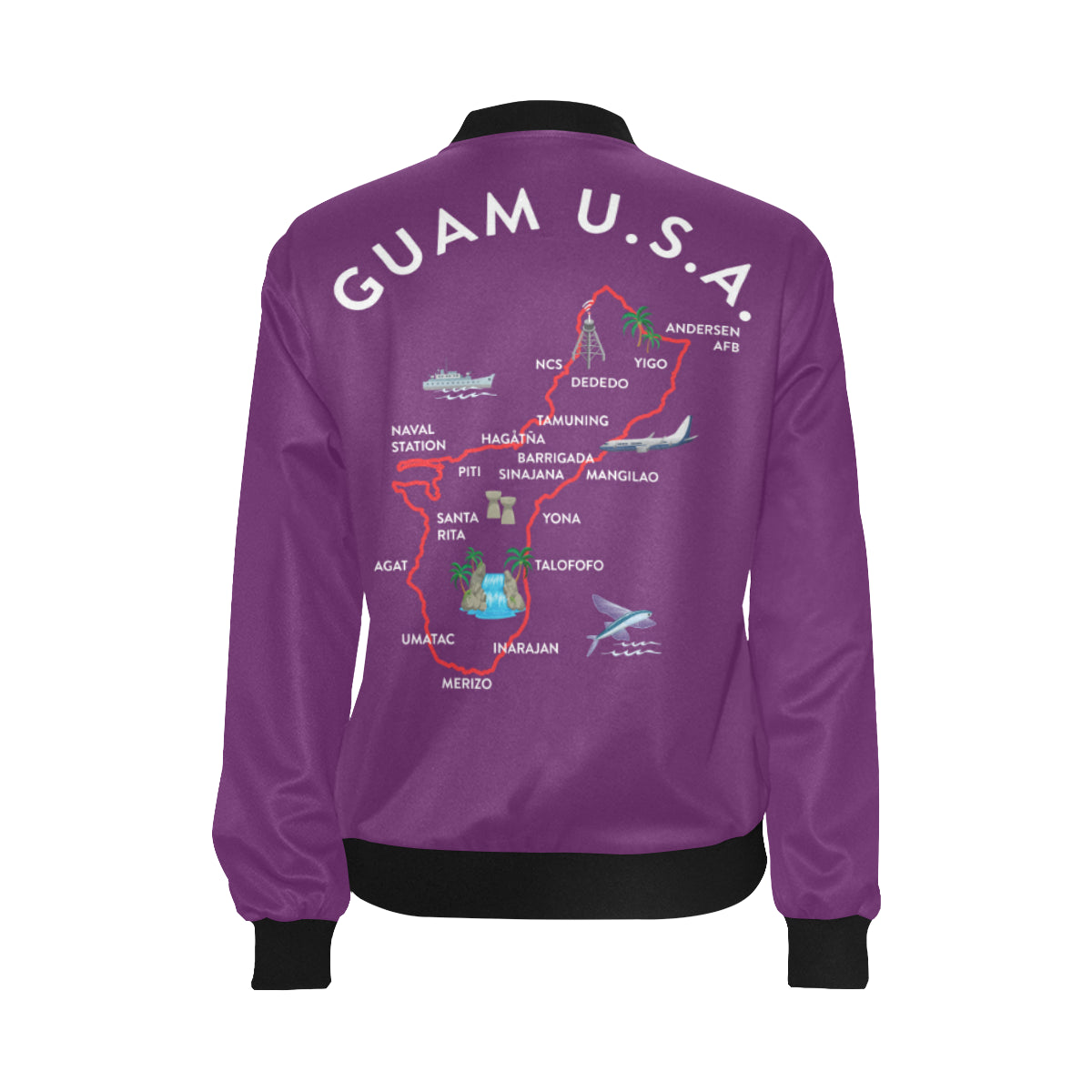 Guam Map Purple Women's Bomber Jacket