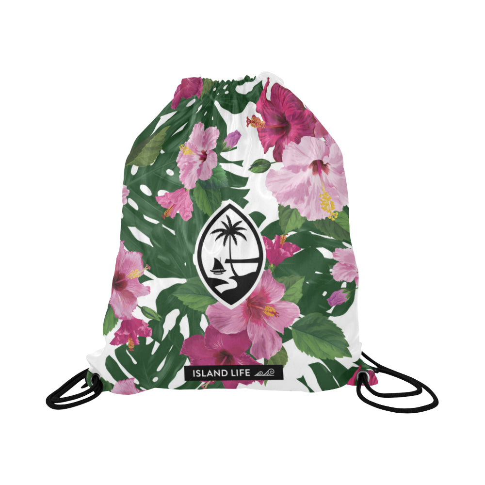 Guam Hibiscus Fuchsia Large Drawstring Bag