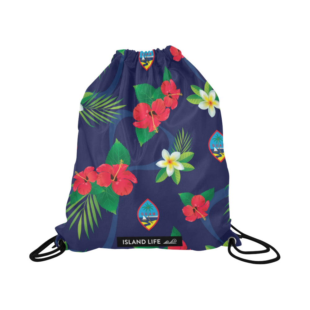 Guam Flag Flowers Large Drawstring Bag