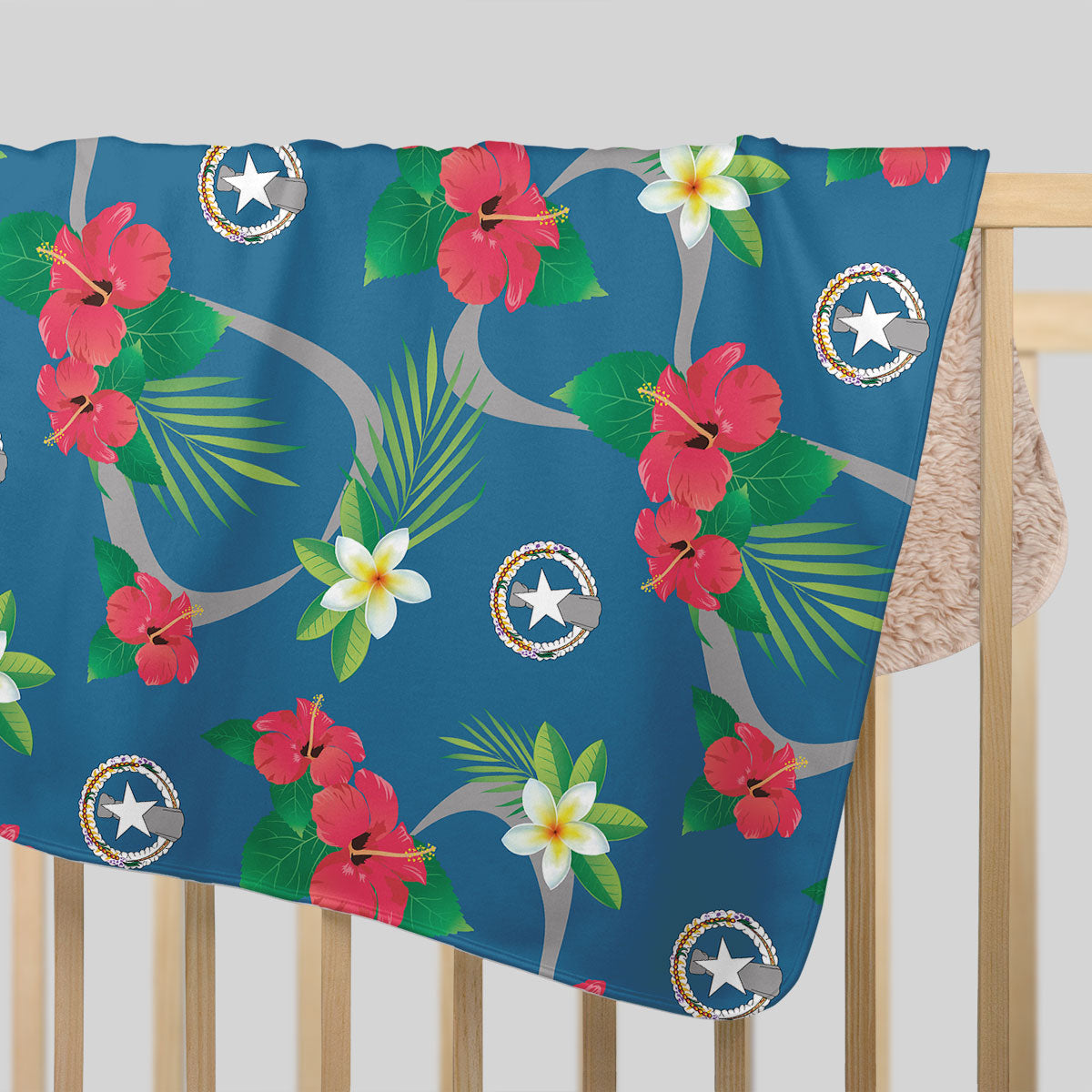 CNMI Flag Flowers Baby Sherpa Blanket