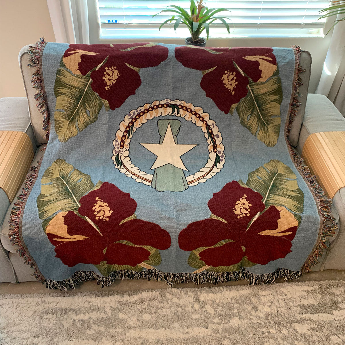 CNMI Seal Hibiscus Paradise Woven Blanket